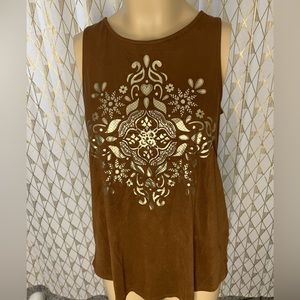 {Justice} Brown Tank Top with Gold Designs - Size 18 (XL)